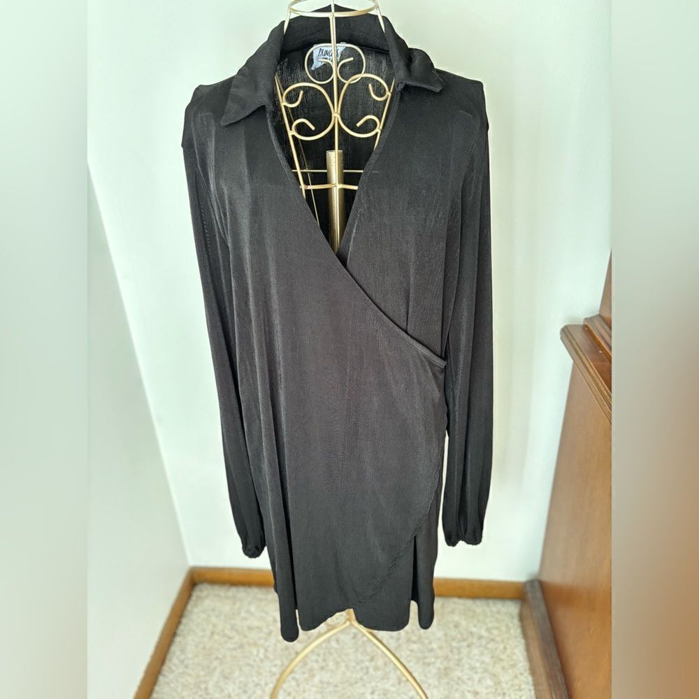 Princess Polly Faux Wrap Long Sleeve  Dress Size 6 Black